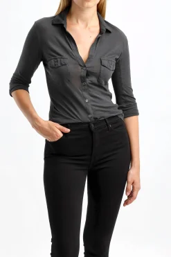 Femme James Perse Manchon Long Contrast Panel En Carbone