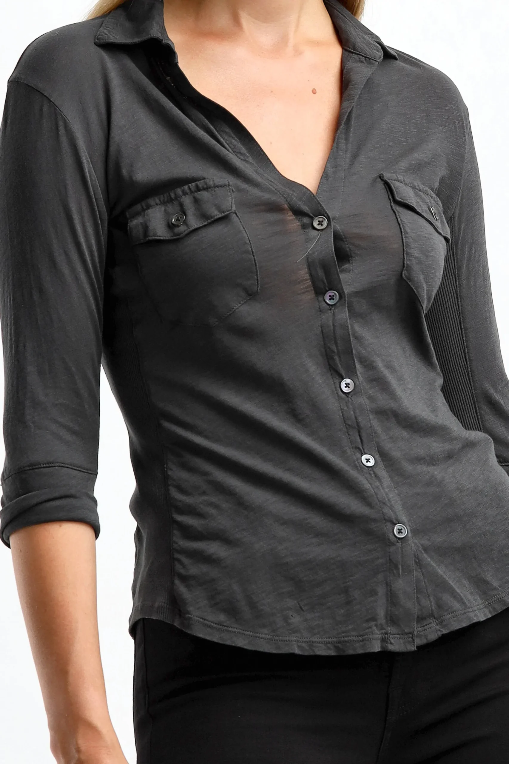 Femme James Perse Manchon Long Contrast Panel En Carbone