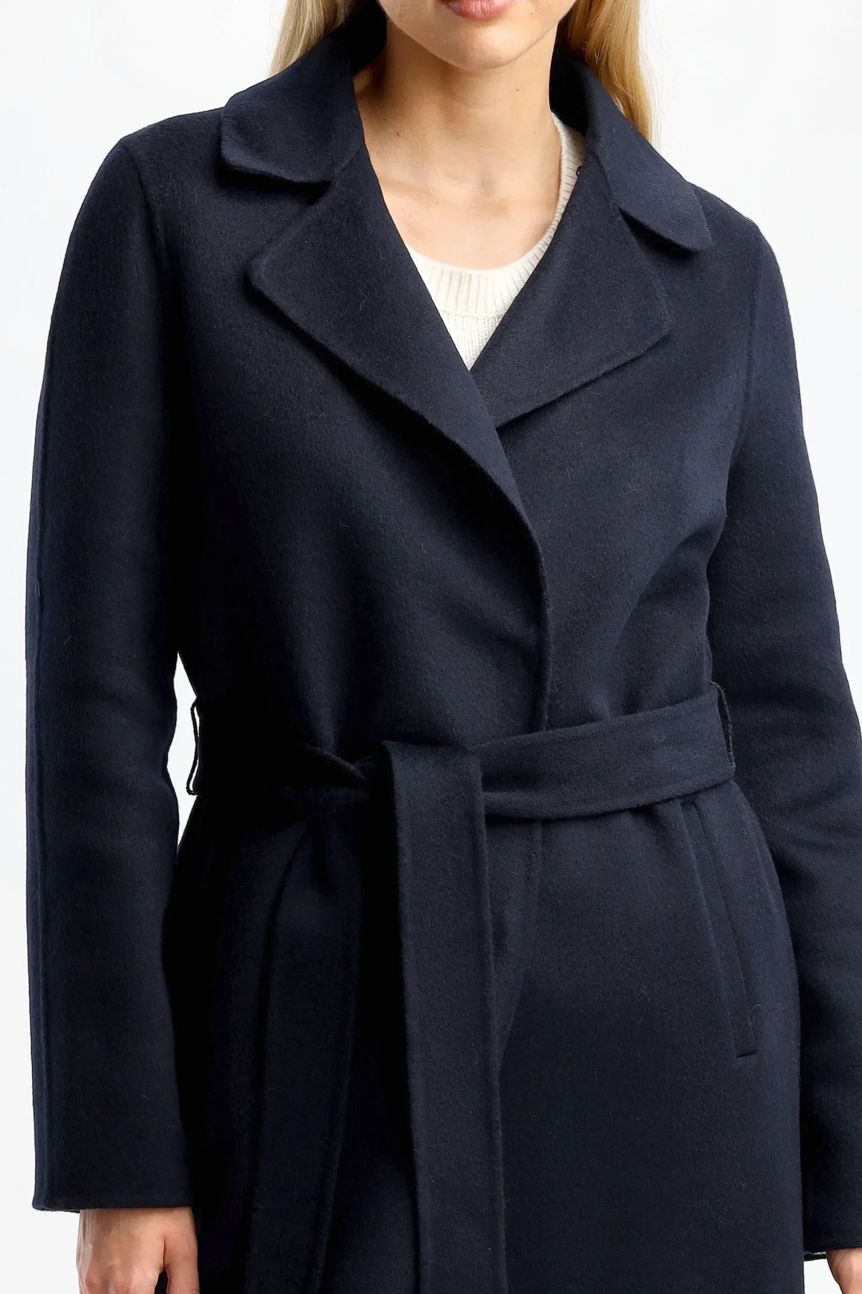 Femme Yves Salomon Manteau Avec Col En Fourrure Bleu Marine