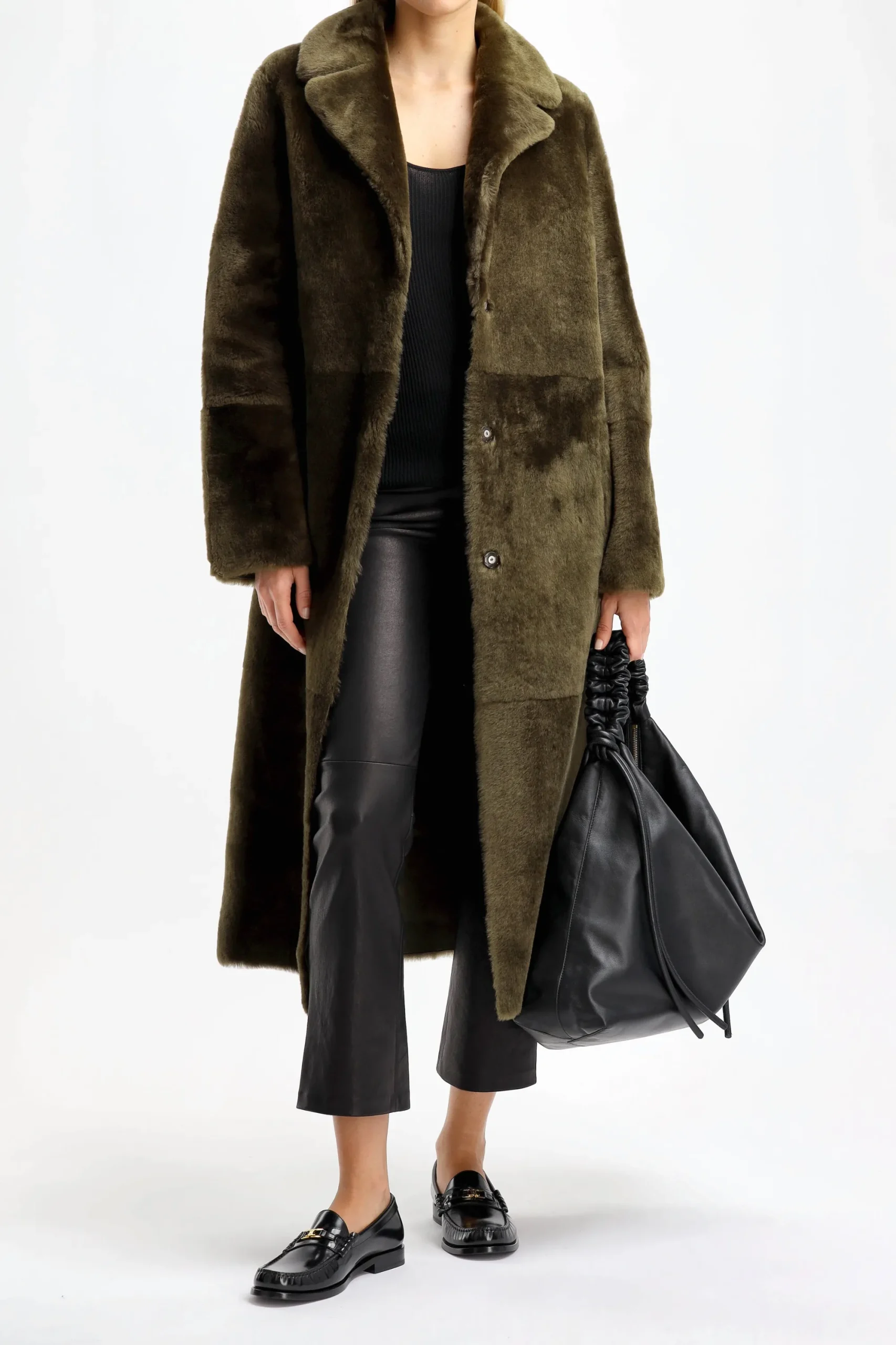 Femme Yves Salomon Manteau En Peau D'Agneau Classique A Olivier