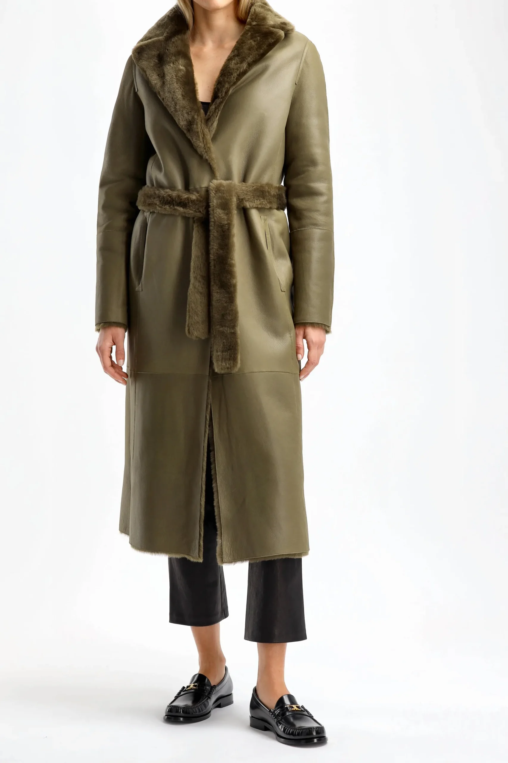 Femme Yves Salomon Manteau En Peau D'Agneau Classique A Olivier