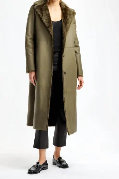 Femme Yves Salomon Manteau En Peau D'Agneau Classique A Olivier