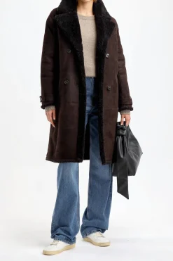 Femme Yves Salomon Manteau Shearling En Cacao