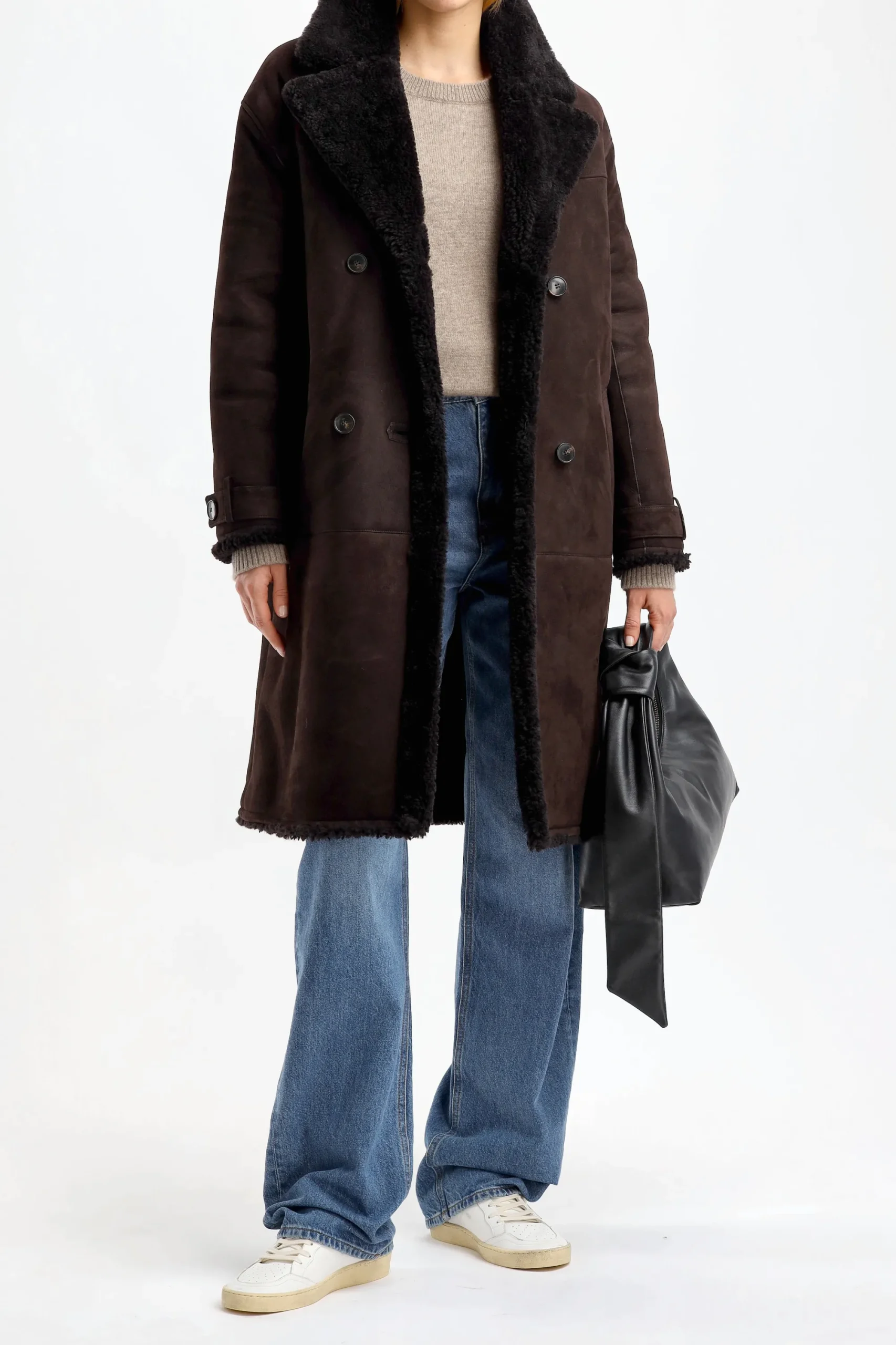 Femme Yves Salomon Manteau Shearling En Cacao