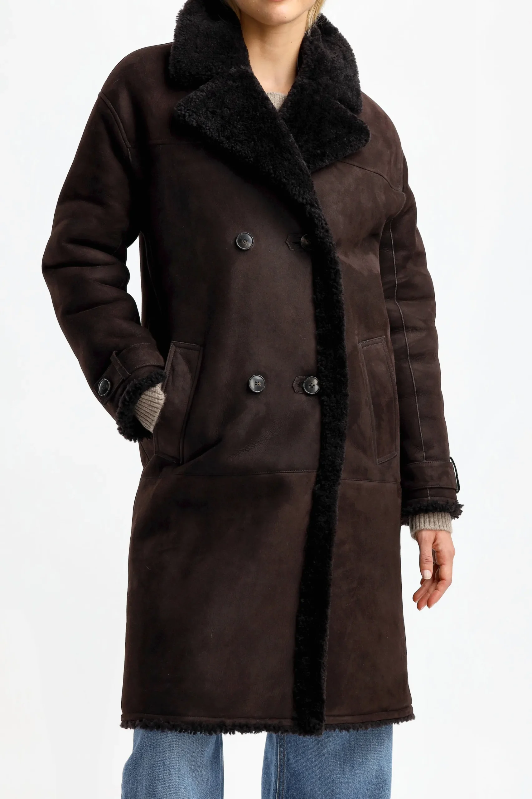 Femme Yves Salomon Manteau Shearling En Cacao