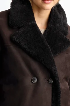 Femme Yves Salomon Manteau Shearling En Cacao