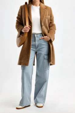 Femme Toteme Manteau Wool-Teddy En Chestnut