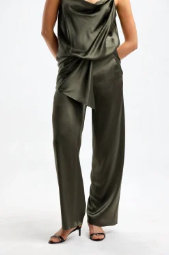 Femme Christopher Esber Pantalon En Soie Bias En Seaweed