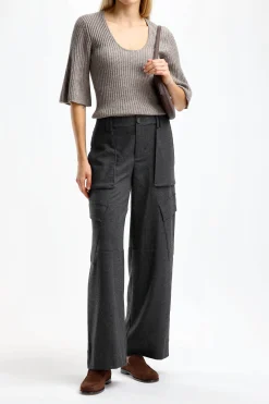 Femme Vince Pantalon Flannel Wide In Charcoal