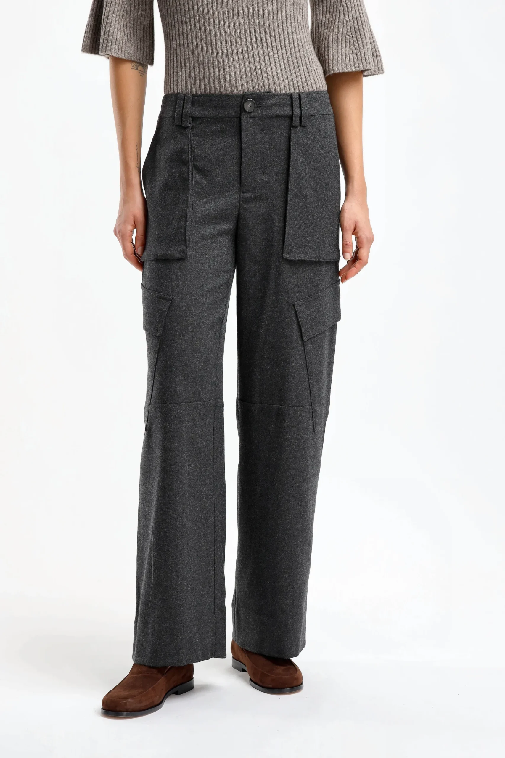 Femme Vince Pantalon Flannel Wide In Charcoal