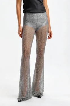 Femme Giuseppe Di Morabito Pantalon Mesh Rhinestone En Argent