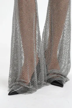 Femme Giuseppe Di Morabito Pantalon Mesh Rhinestone En Argent