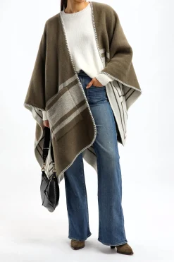 Femme Golden Goose Poncho Journey Vert/Blanc