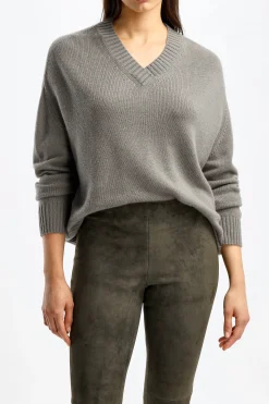 Femme Allude Pull A Col En V Taupe