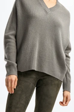 Femme Allude Pull A Col En V Taupe