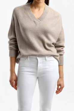 Femme Allude Pull Beige Avec Col En V