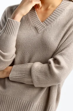 Femme Allude Pull Beige Avec Col En V