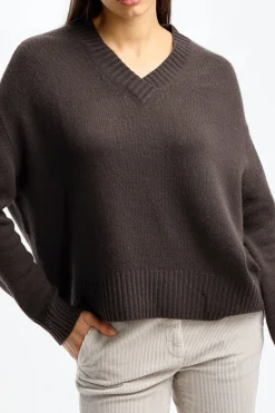 Femme Allude Pull Brun Avec Col En V