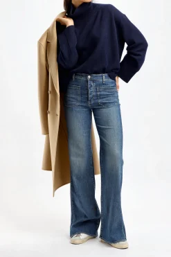 Femme Van Kukil Pull Jean En Saphir Fonce