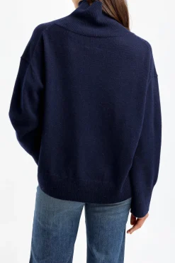 Femme Van Kukil Pull Jean En Saphir Fonce