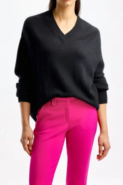 Femme Allude Pull Noir Avec Col En V