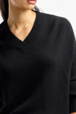 Femme Allude Pull Noir Avec Col En V