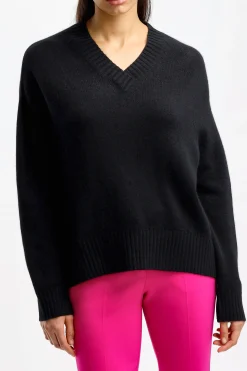 Femme Allude Pull Noir Avec Col En V