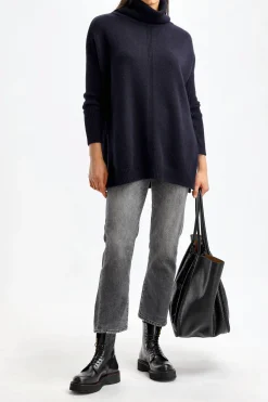 Femme Kujten Pull Tali En Marine Fonce