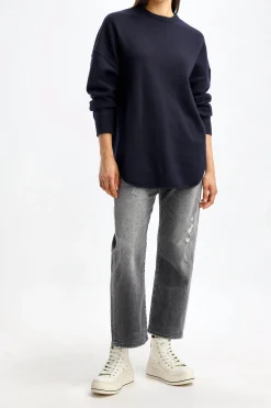 Femme Extreme Cashmere Pull-Over Crew Hop N° 53 En Bleu Marine