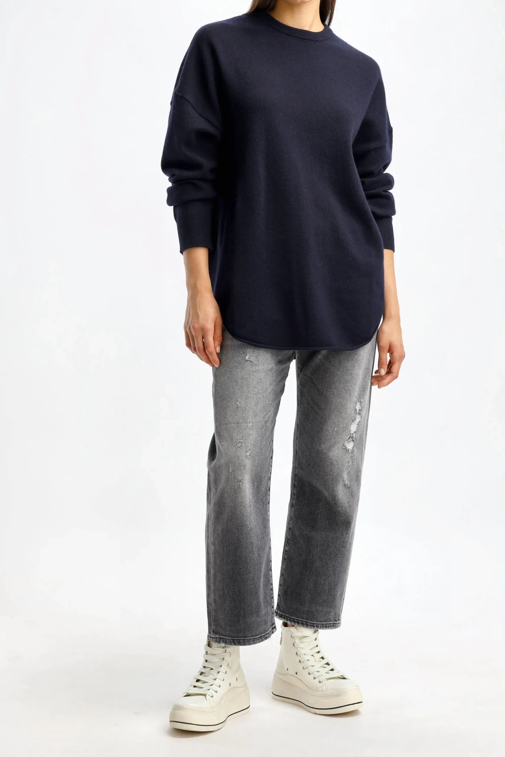 Femme Extreme Cashmere Pull-Over Crew Hop N° 53 En Bleu Marine