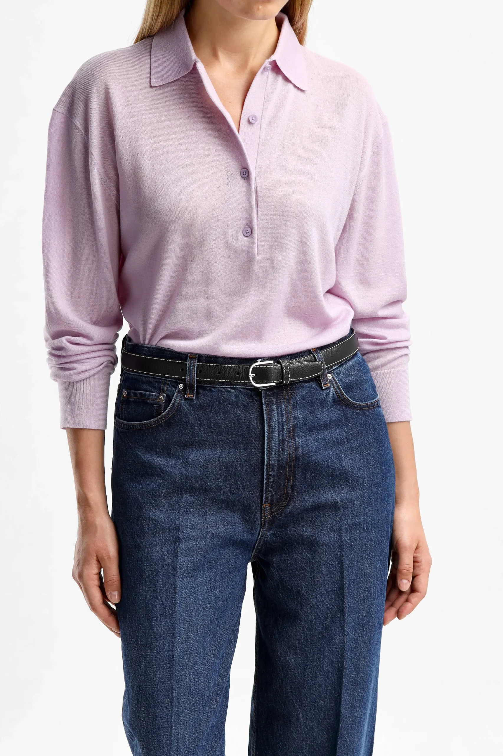 Femme Toteme Pullover Merino Polo En Lilas