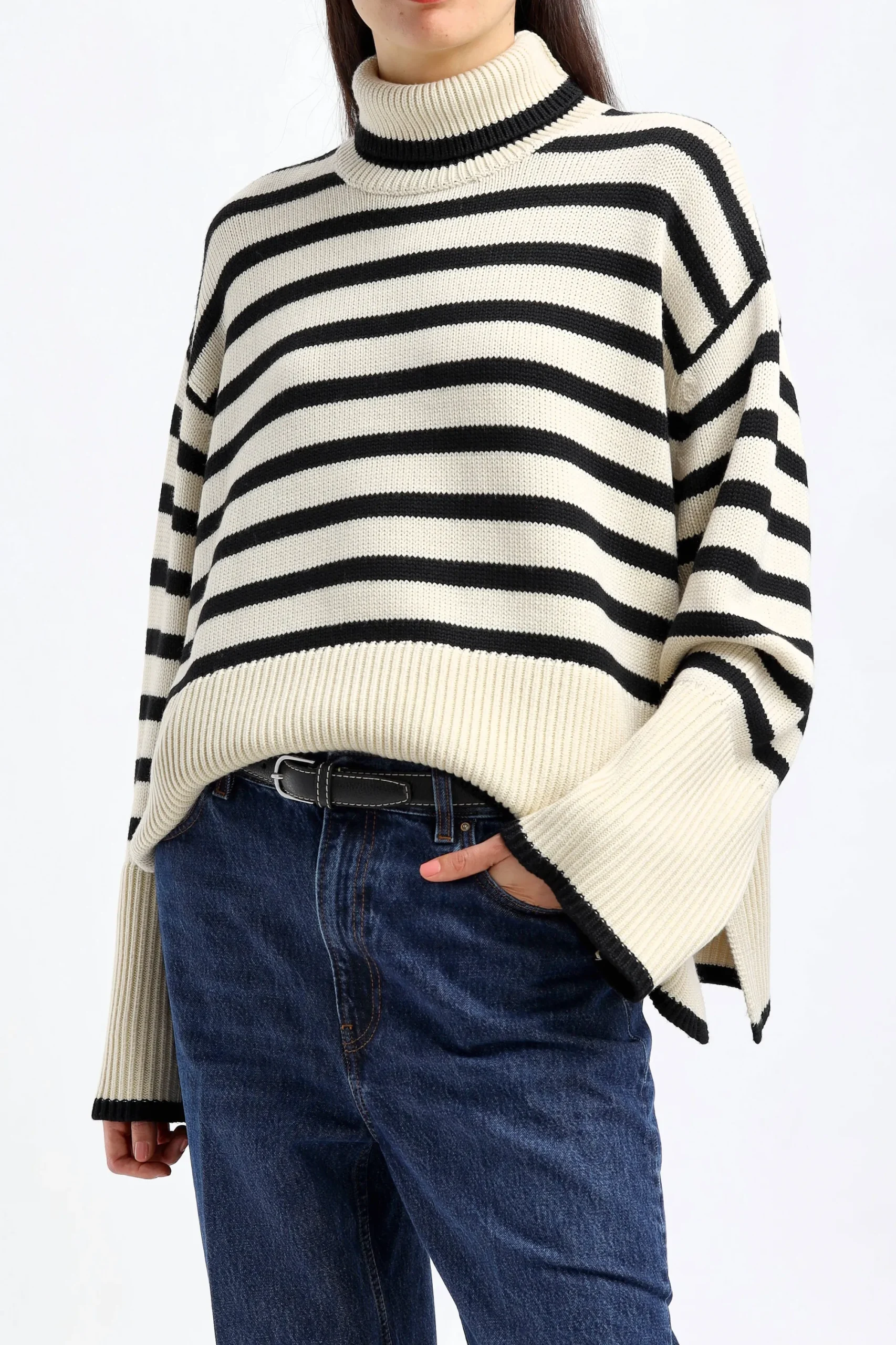 Femme Toteme Pull-Over Signature Stripe En Sable Clair