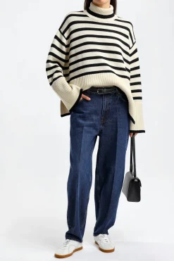 Femme Toteme Pull-Over Signature Stripe En Sable Clair