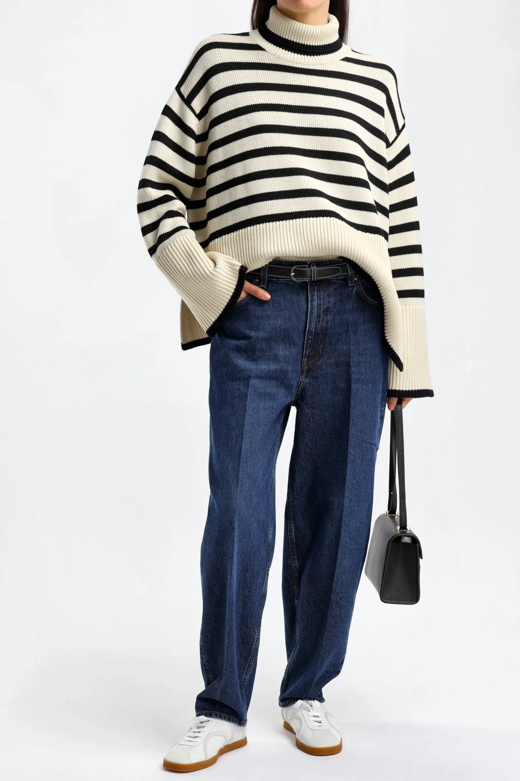 Femme Toteme Pull-Over Signature Stripe En Sable Clair