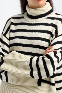 Femme Toteme Pull-Over Signature Stripe En Sable Clair