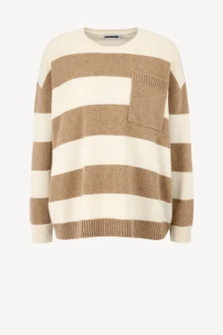 Femme Ladneri Pull-Over Stripes En Taupe/Blanc