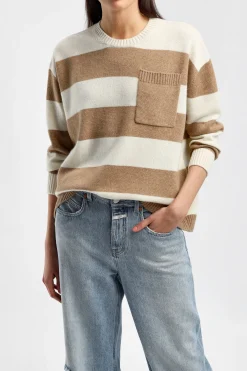 Femme Ladneri Pull-Over Stripes En Taupe/Blanc