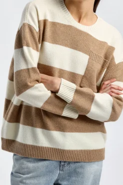 Femme Ladneri Pull-Over Stripes En Taupe/Blanc
