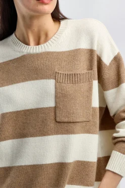 Femme Ladneri Pull-Over Stripes En Taupe/Blanc