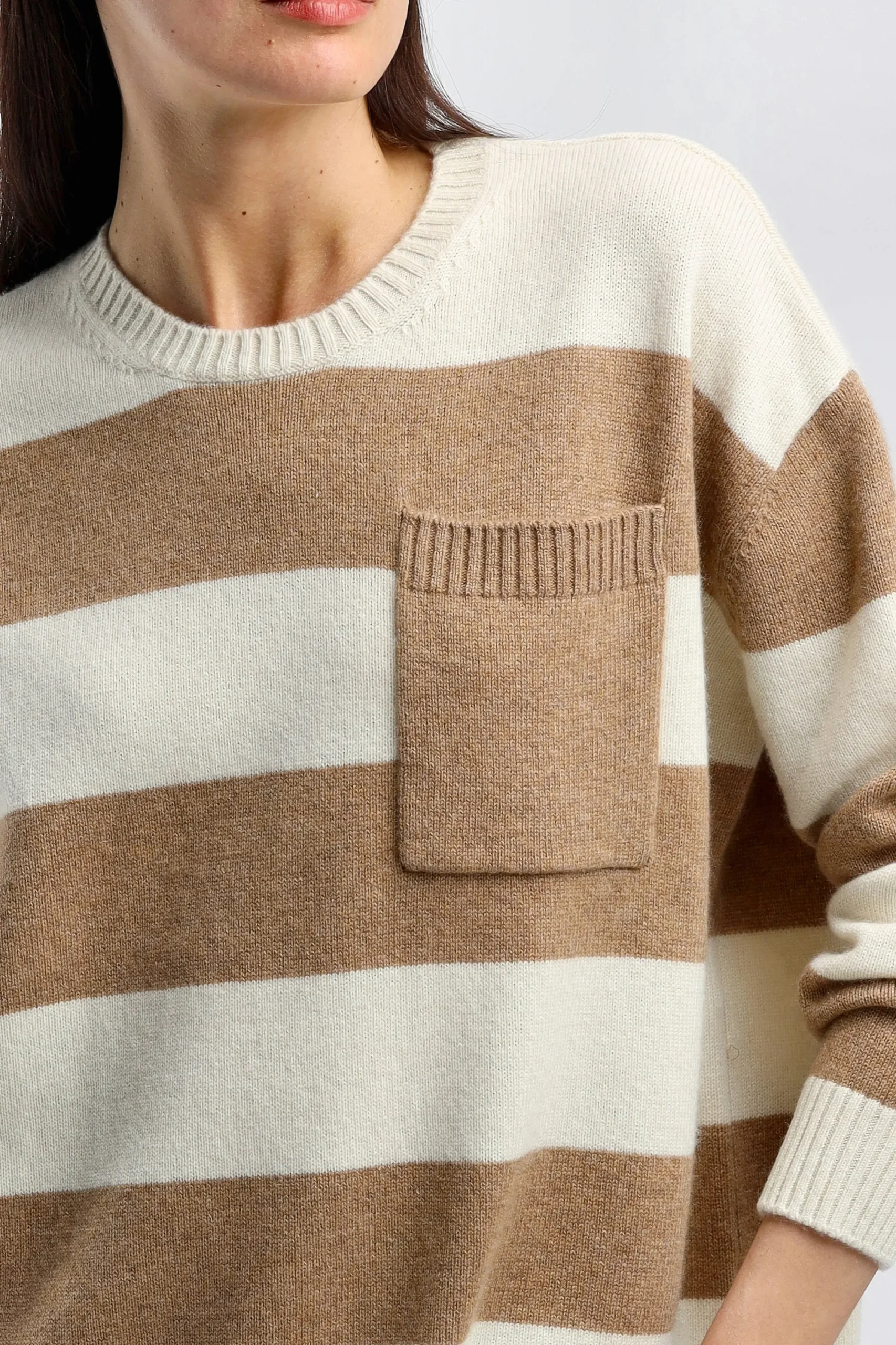 Femme Ladneri Pull-Over Stripes En Taupe/Blanc