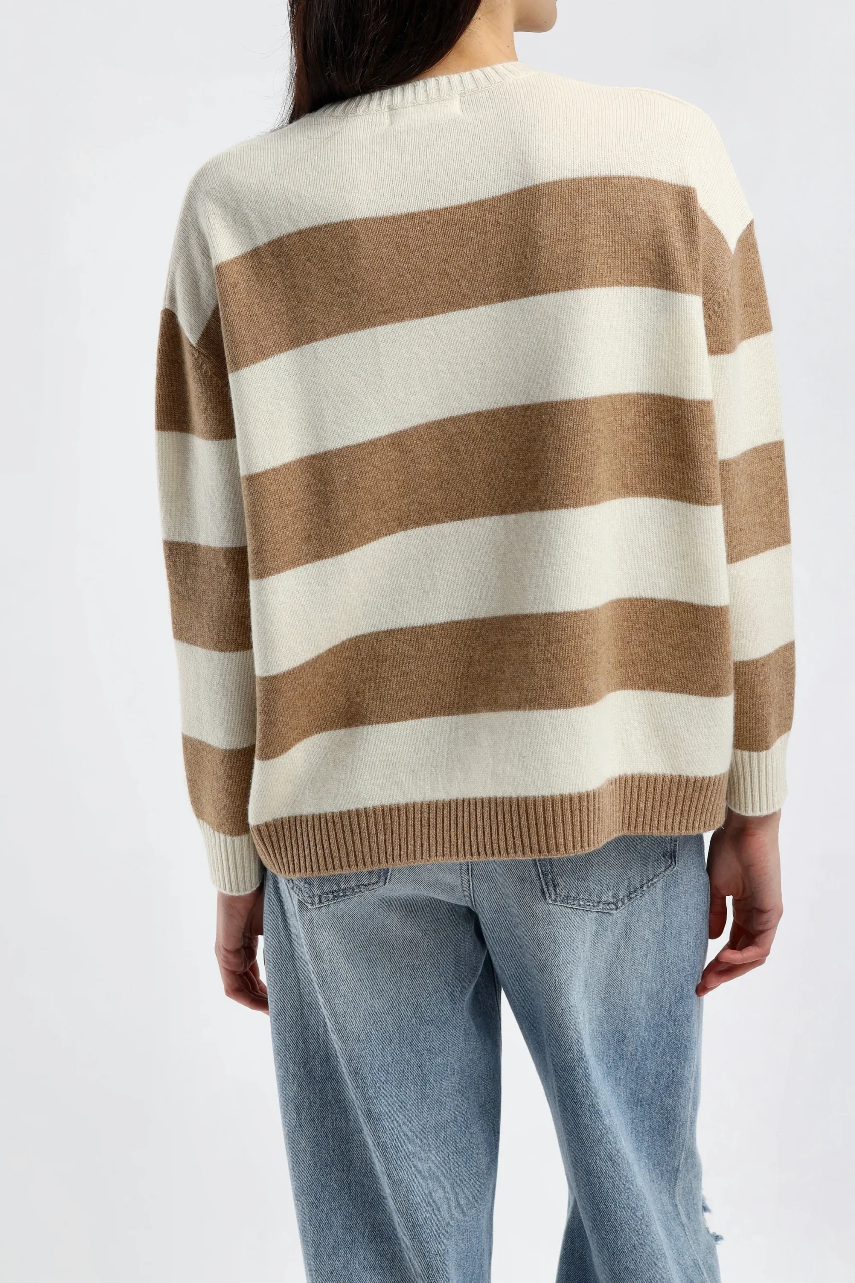 Femme Ladneri Pull-Over Stripes En Taupe/Blanc