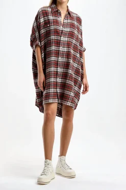 Femme R13 Robe Boxy Plaid En Rouge/Ecru