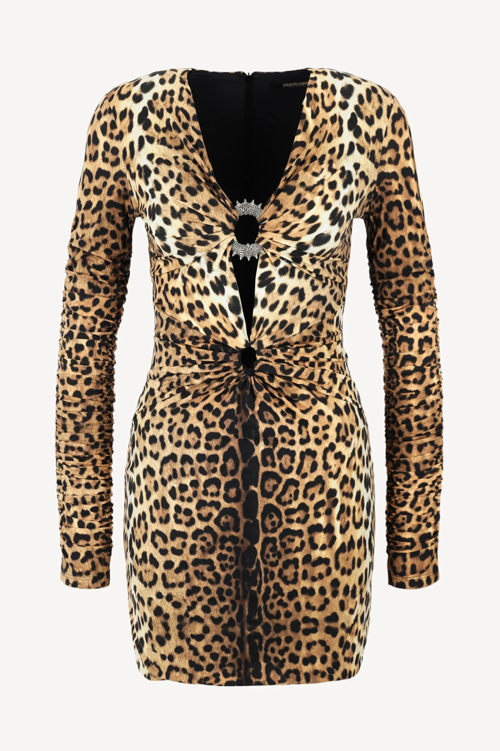 Femme Roberto Cavalli Robe Deep V Giaguar In Naturale