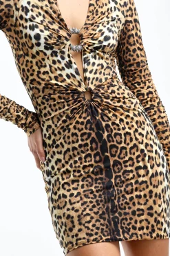 Femme Roberto Cavalli Robe Deep V Giaguar In Naturale