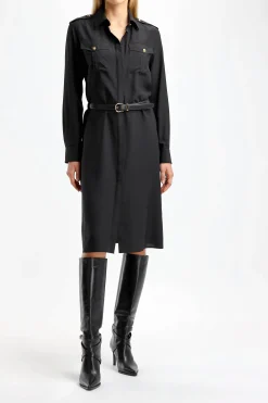 Femme Nili Lotan Robe En Soie Noire Adelaide