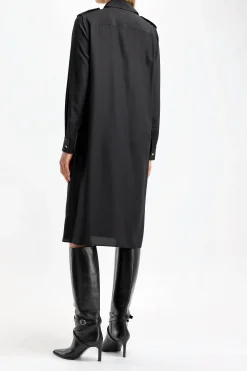 Femme Nili Lotan Robe En Soie Noire Adelaide