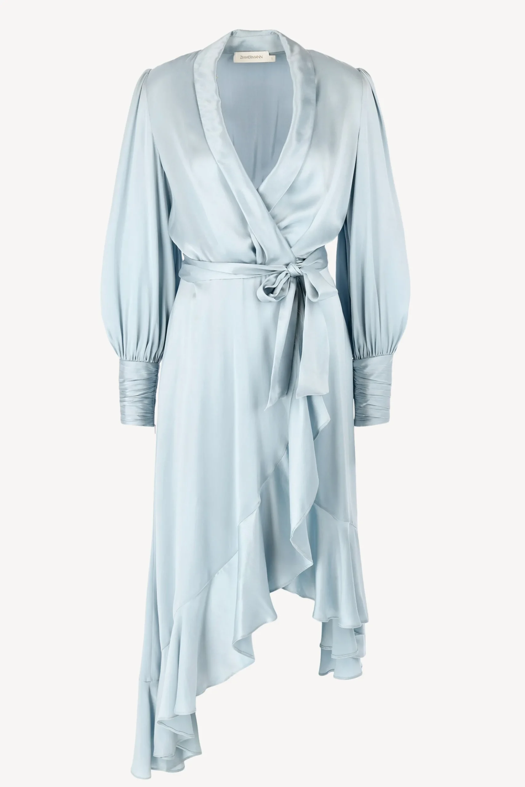 Femme Zimmermann Robe En Soie Wrap Midi In Dusty Blue