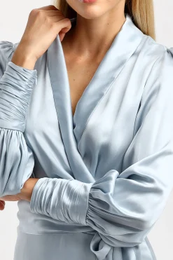Femme Zimmermann Robe En Soie Wrap Midi In Dusty Blue