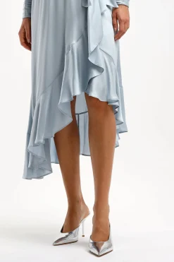 Femme Zimmermann Robe En Soie Wrap Midi In Dusty Blue