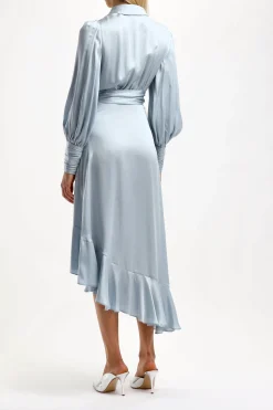 Femme Zimmermann Robe En Soie Wrap Midi In Dusty Blue